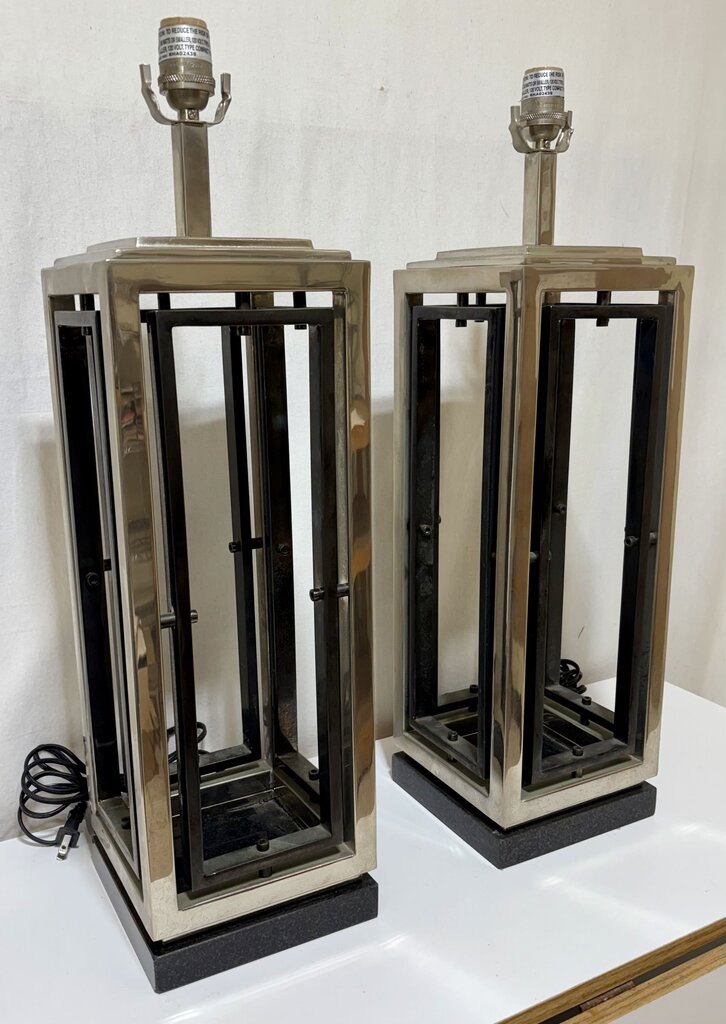 Blackrock Polished Nickel & Black Granite Base Table Lamp (PAIR)