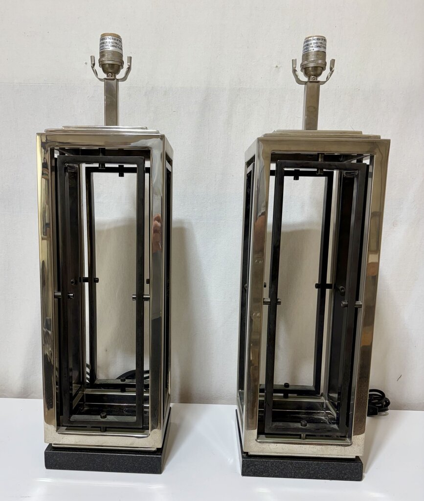 Blackrock Polished Nickel & Black Granite Base Table Lamp (PAIR)