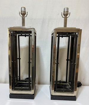 Blackrock Polished Nickel & Black Granite Base Table Lamp (PAIR)