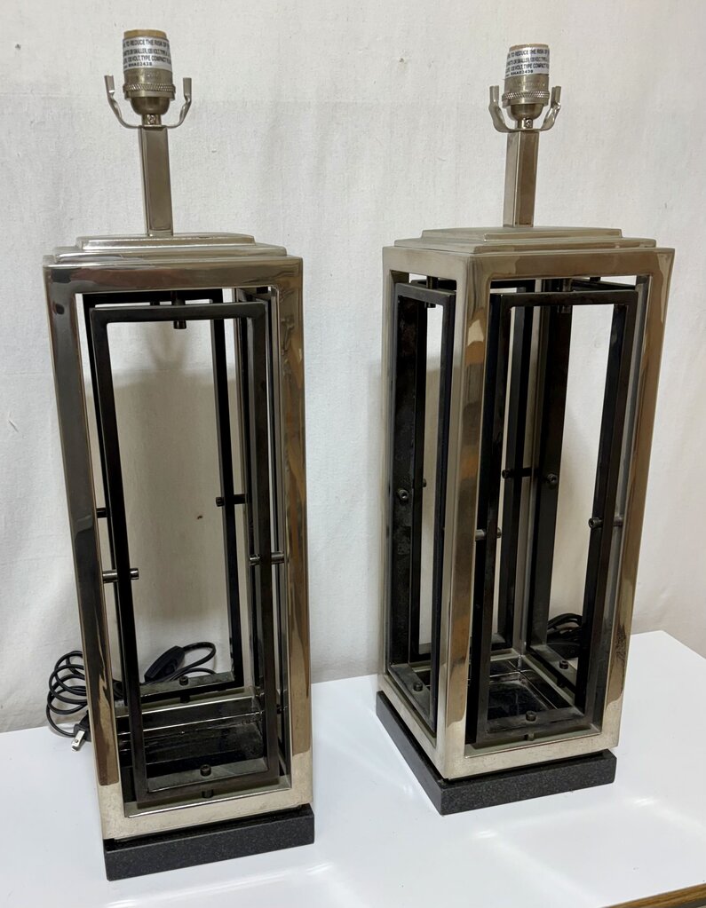 Blackrock Polished Nickel & Black Granite Base Table Lamp (PAIR)