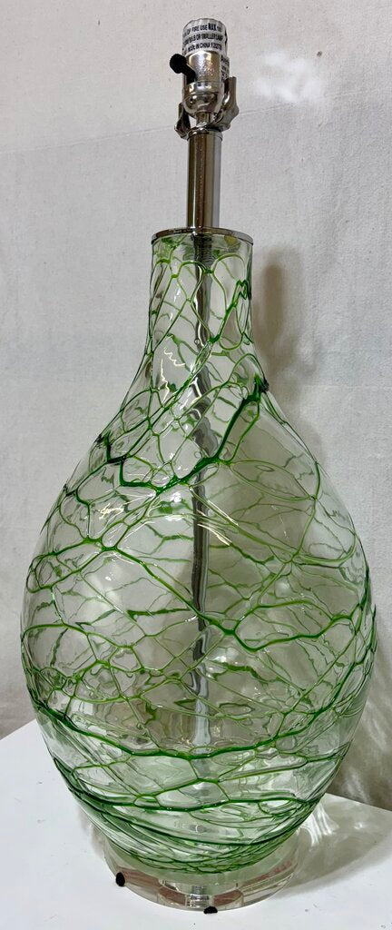 Chrome & Hand Blown Green Art Glass Table Lamp (PAIR)