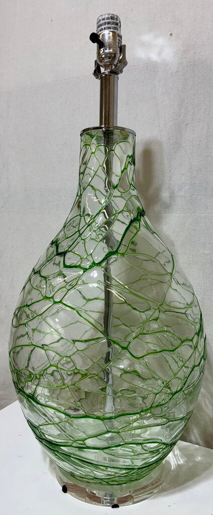 Chrome & Hand Blown Green Art Glass Table Lamp (PAIR)