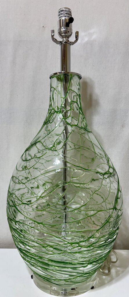 Chrome & Hand Blown Green Art Glass Table Lamp (PAIR)