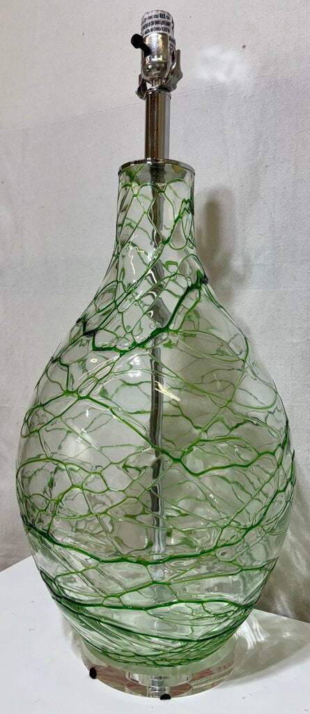 Chrome & Hand Blown Green Art Glass Table Lamp (PAIR)