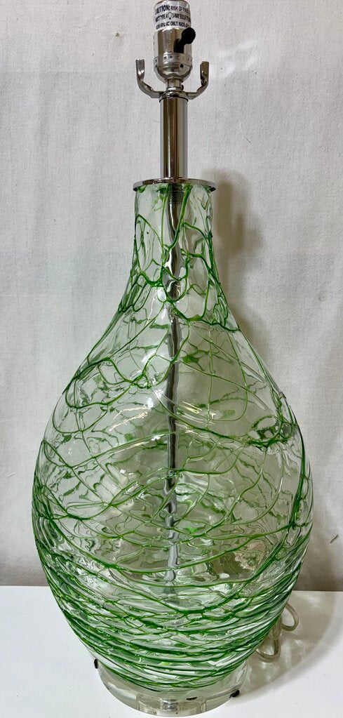 Chrome & Hand Blown Green Art Glass Table Lamp (PAIR)