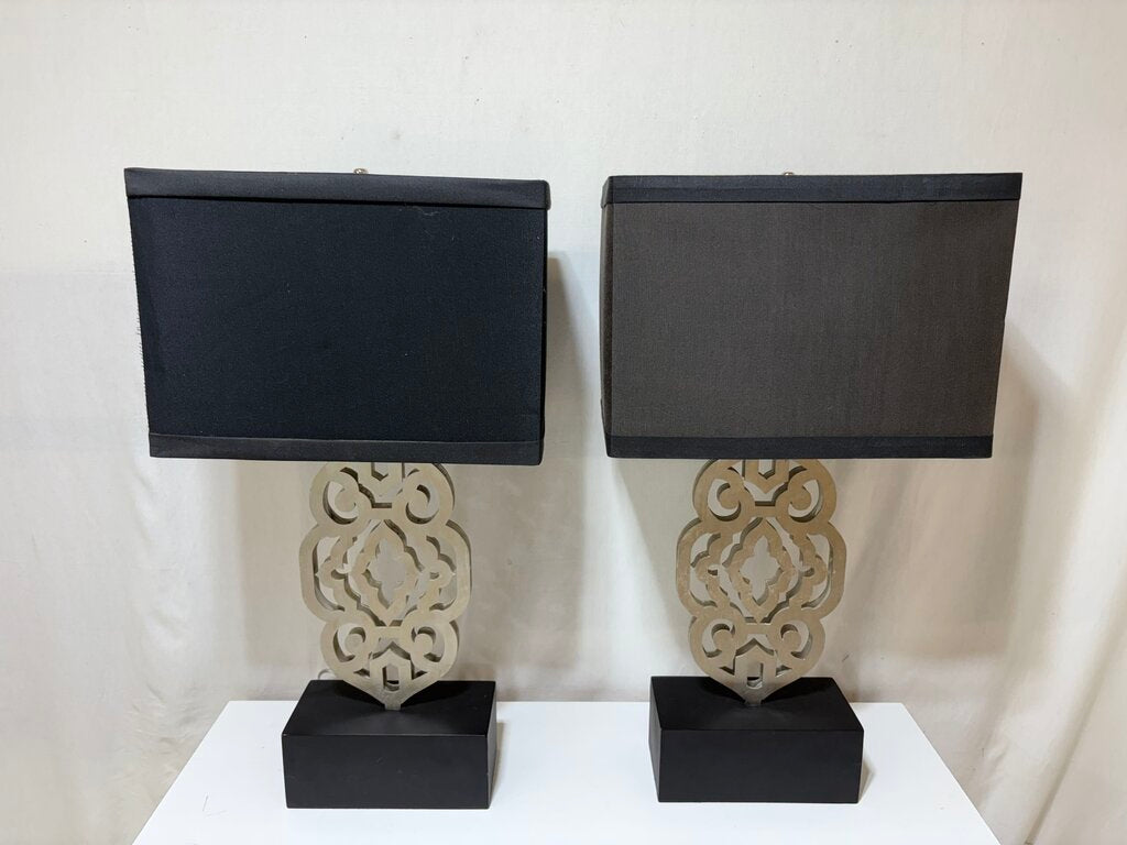 Silver & Black Metal Moroccan Style Table Lamp (PAIR)