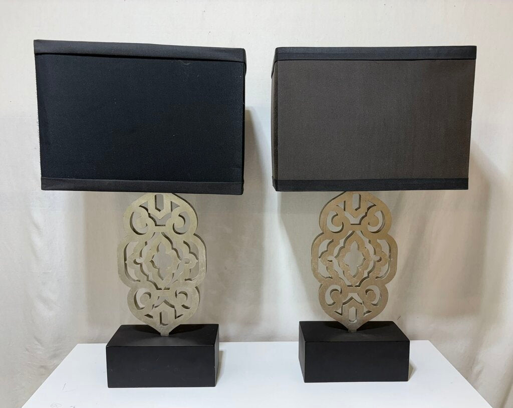 Silver & Black Metal Moroccan Style Table Lamp (PAIR)