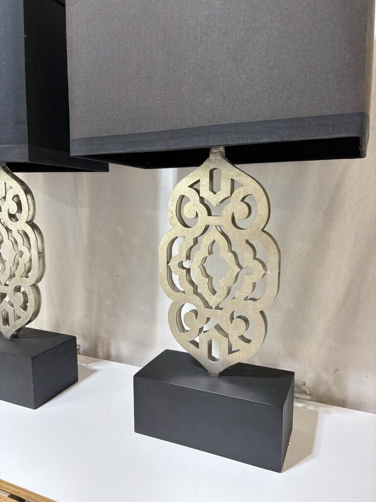 Silver & Black Metal Moroccan Style Table Lamp (PAIR)