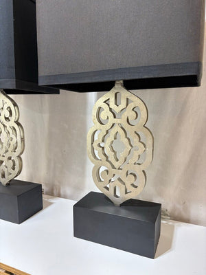 Silver & Black Metal Moroccan Style Table Lamp (PAIR)