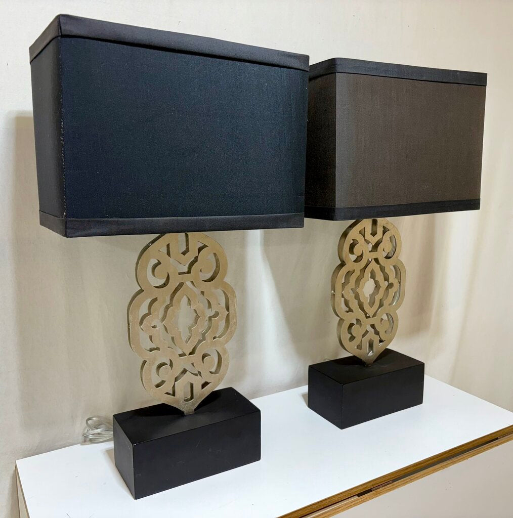 Silver & Black Metal Moroccan Style Table Lamp (PAIR)