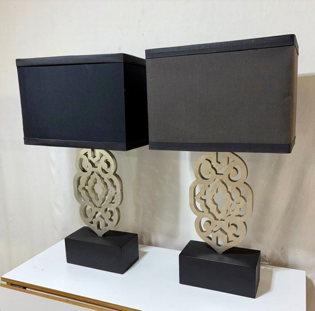 Silver & Black Metal Moroccan Style Table Lamp (PAIR)