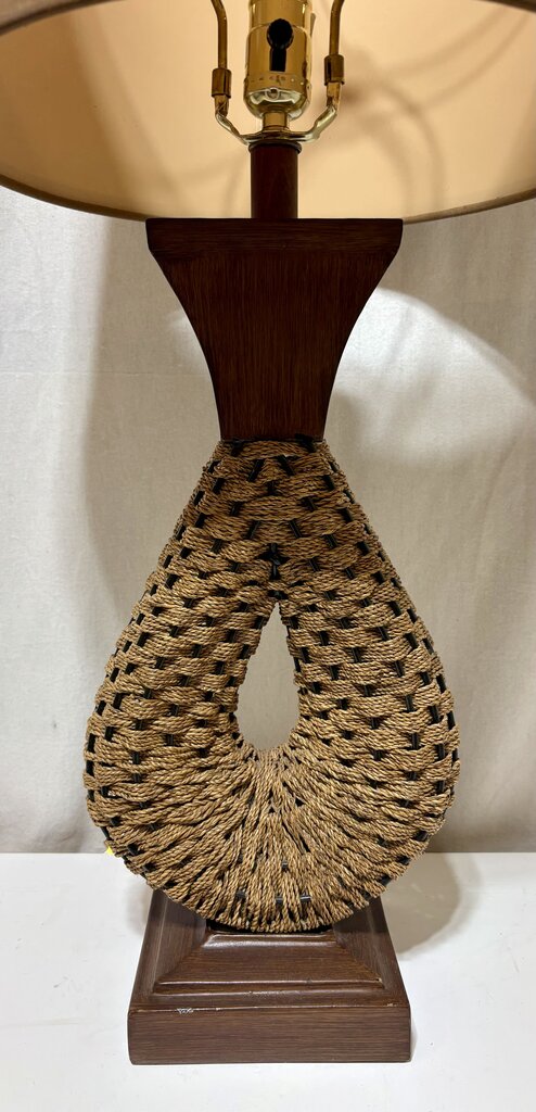 MCM Woven Jute Wire Faux Wood Finish Metal Table Lamp (PAIR)