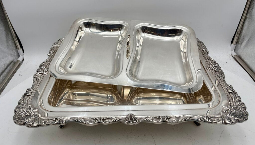 Wallace Christopher Wren Silver Plated Lidded Double Sided Footed Serving Tray (5Pcs)