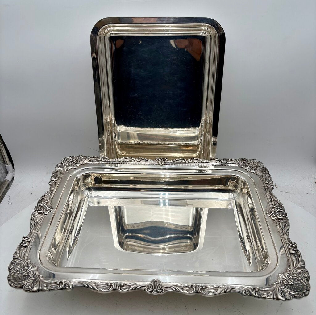Wallace Christopher Wren Silver Plated Lidded Double Sided Footed Serving Tray (5Pcs)