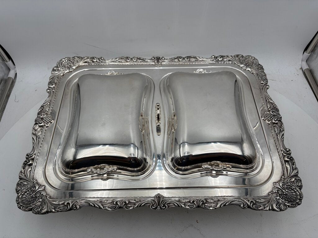 Wallace Christopher Wren Silver Plated Lidded Double Sided Footed Serving Tray (5Pcs)
