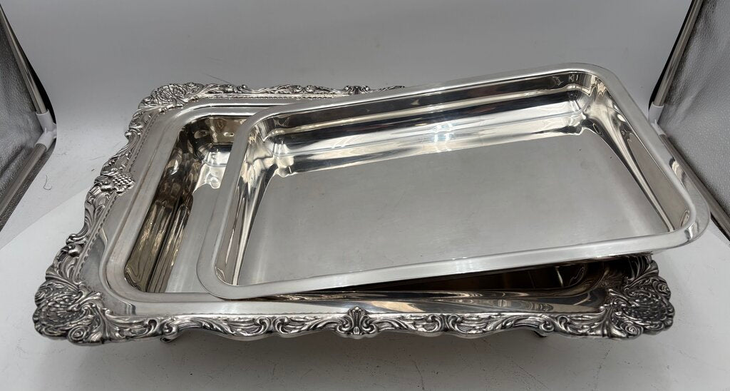 Wallace Christopher Wren Silver Plated Lidded Double Sided Footed Serving Tray (5Pcs)