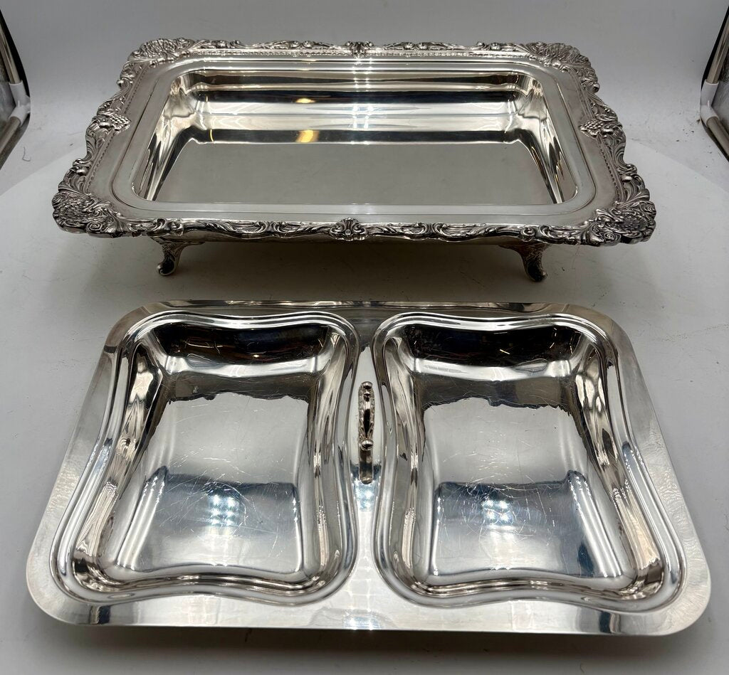 Wallace Christopher Wren Silver Plated Lidded Double Sided Footed Serving Tray (5Pcs)