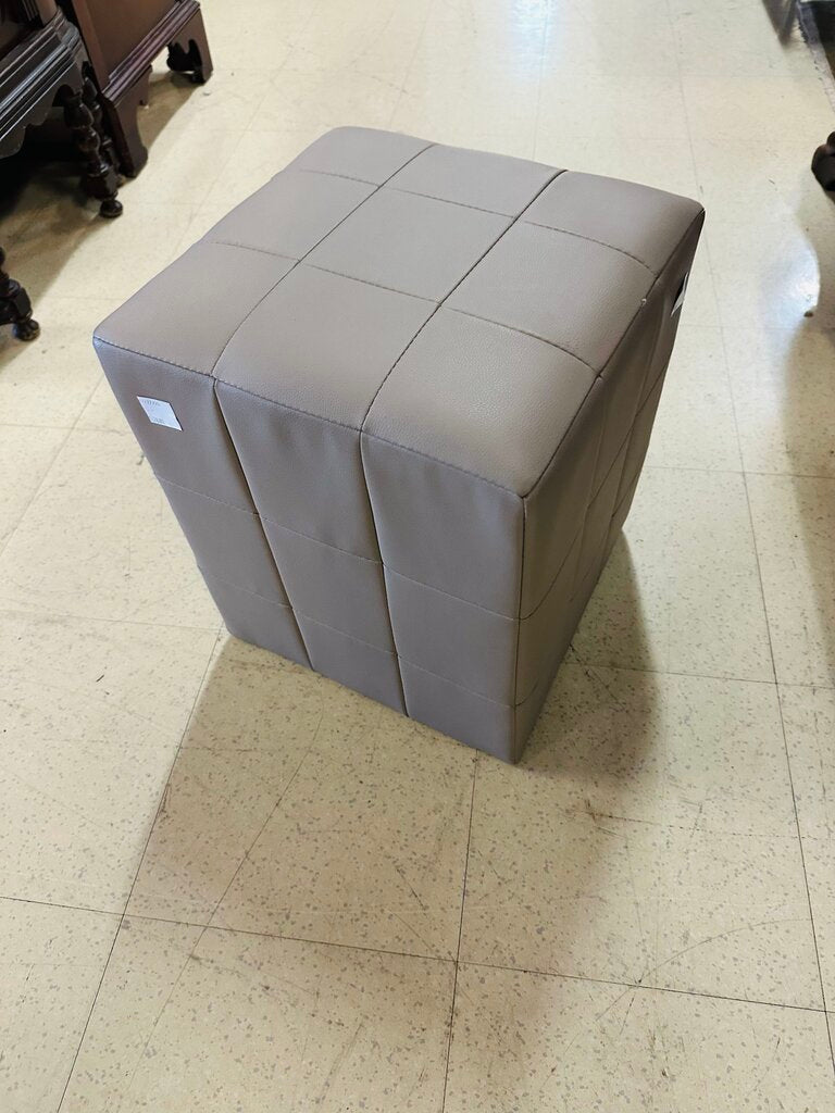Taupe Patchwork Vinyl Cube Ottoman 14x14x16