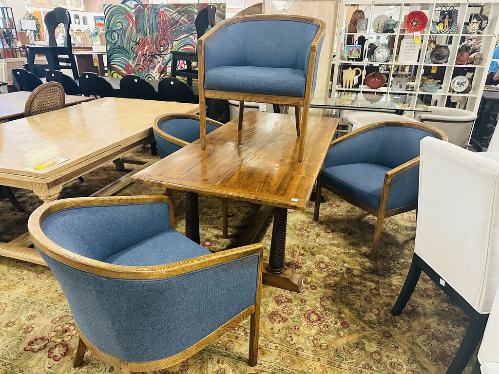 French Upholstered Walnut Club Chairs (set of 4)