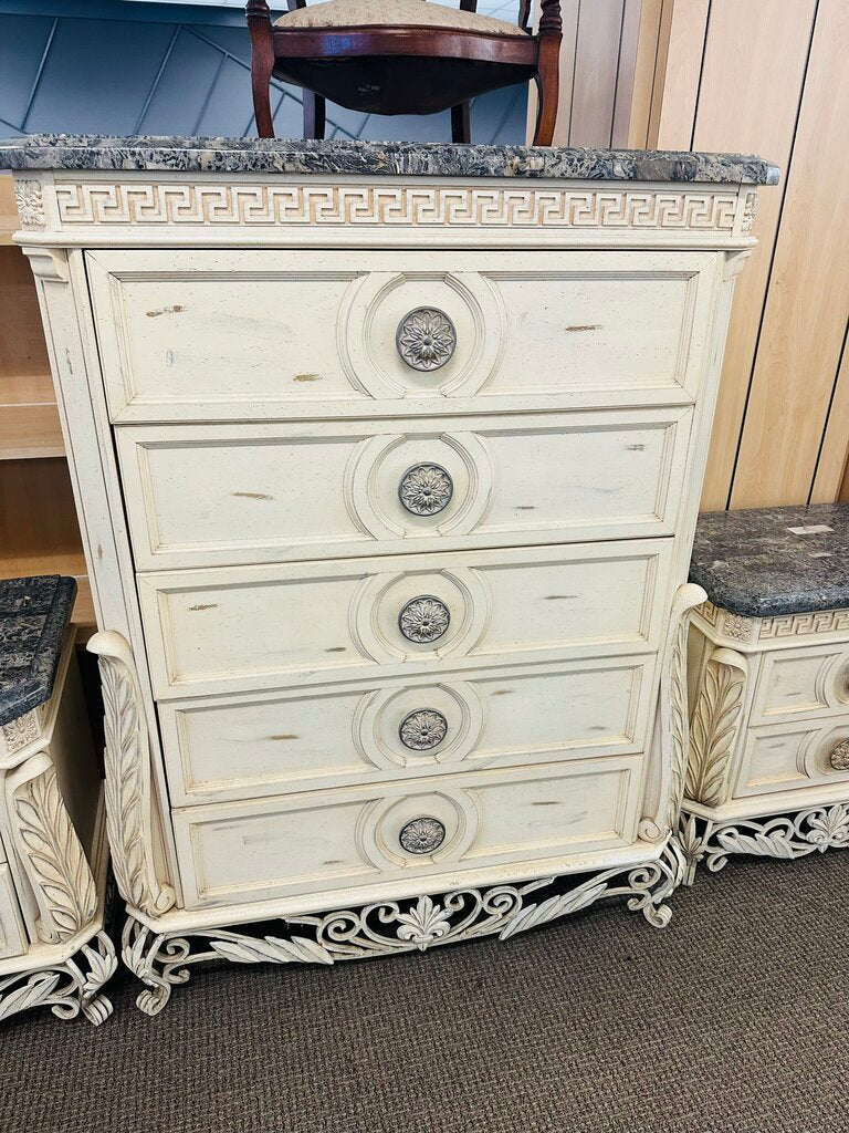 Pulaski Marble Top Tall Dresser 41x19x58 by Miss Daisy's Consignment & Auction House