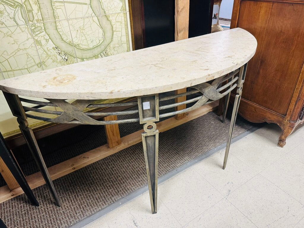Demilune Marble Top Console Table 18x56x29