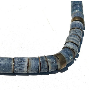 Vintage Blue Denim Heishi Bead Necklace 19inch
