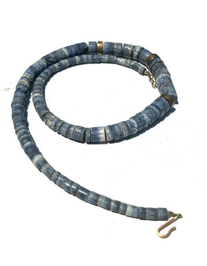 Vintage Blue Denim Heishi Bead Necklace 19inch