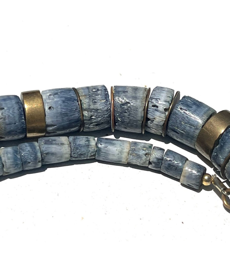 Vintage Blue Denim Heishi Bead Necklace 19inch