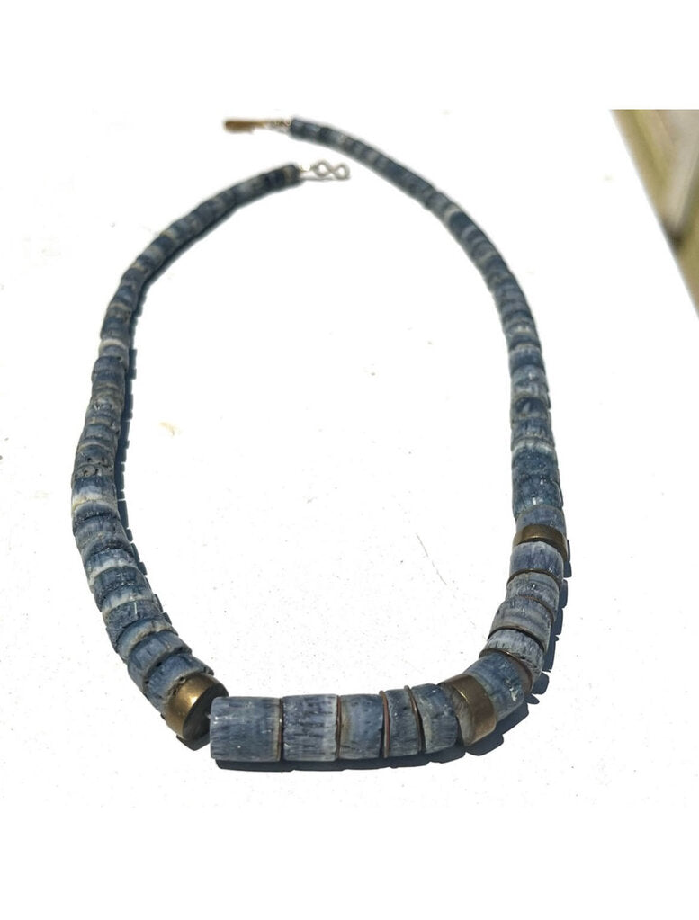 Vintage Blue Denim Heishi Bead Necklace 19inch