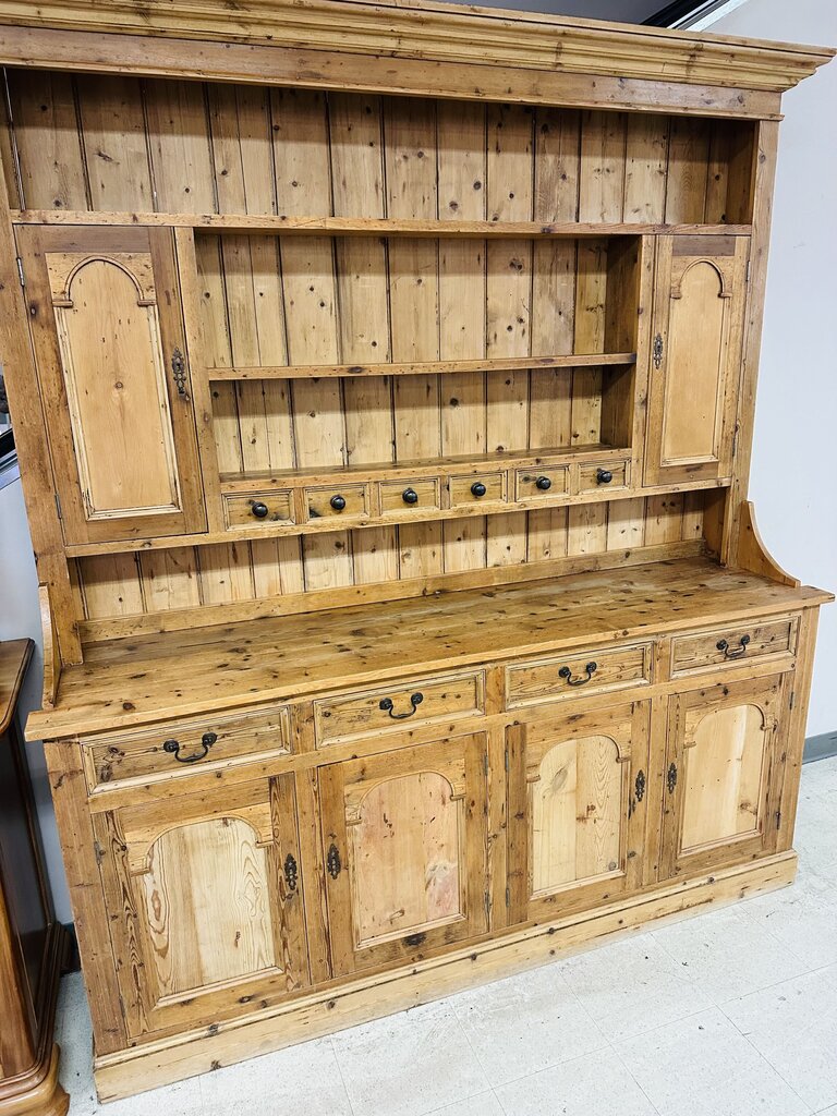 Vintage Large Farmhouse Pine Hutch 77x20x90