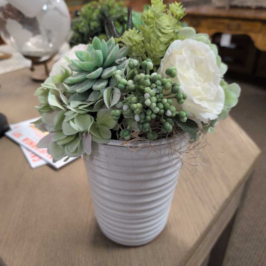 Assorted Faux Plant on White Pot