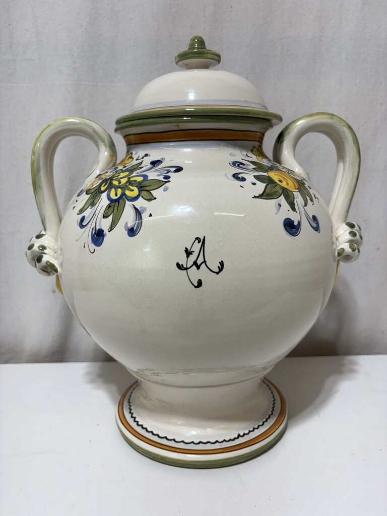 Bellini Italy Ceramic Majolica Lidded Jar 15"