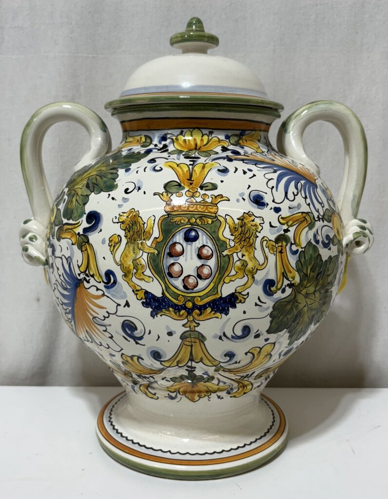 Bellini Italy Ceramic Majolica Lidded Jar 15"
