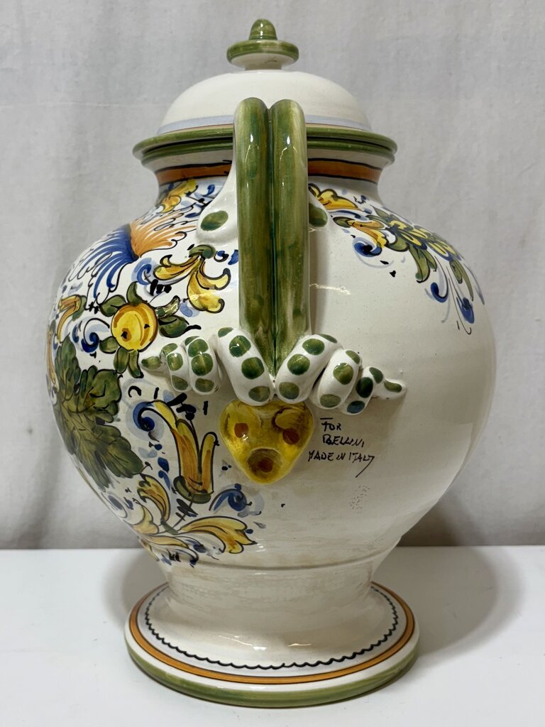 Bellini Italy Ceramic Majolica Lidded Jar 15"