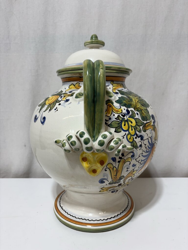 Bellini Italy Ceramic Majolica Lidded Jar 15"