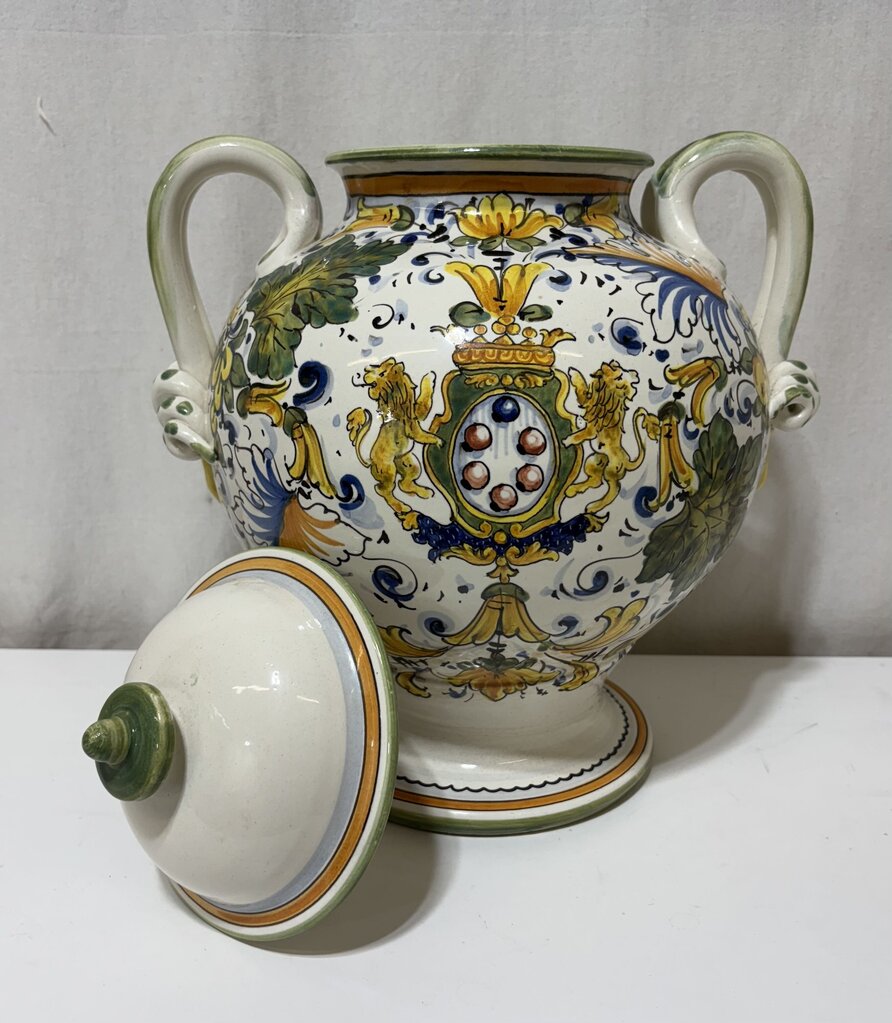 Bellini Italy Ceramic Majolica Lidded Jar 15"