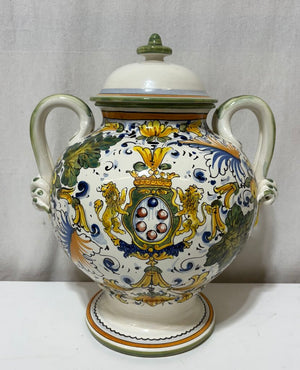 Bellini Italy Ceramic Majolica Lidded Jar 15"