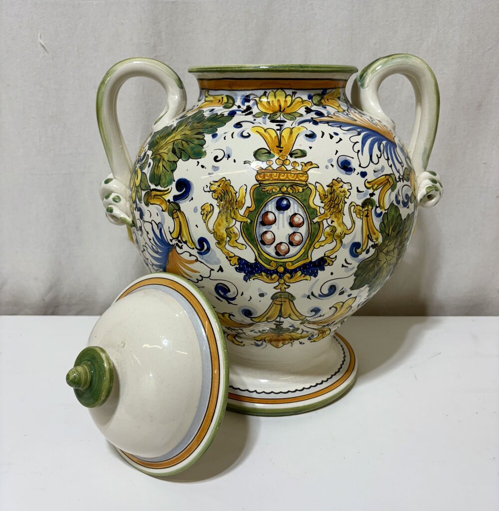 Bellini Italy Ceramic Majolica Lidded Jar 15"