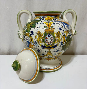 Bellini Italy Ceramic Majolica Lidded Jar 15"
