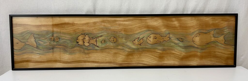 Stained Wood Fish Motif Folk Art Wood Burnt Drawings