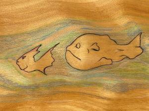 Stained Wood Fish Motif Folk Art Wood Burnt Drawings