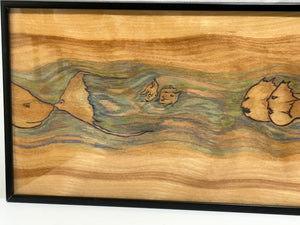 Stained Wood Fish Motif Folk Art Wood Burnt Drawings