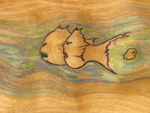 Stained Wood Fish Motif Folk Art Wood Burnt Drawings