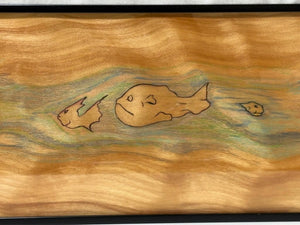 Stained Wood Fish Motif Folk Art Wood Burnt Drawings