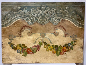 19th C. French Chateaux Style by Mercier Painted Canvas Decorative Panel Section