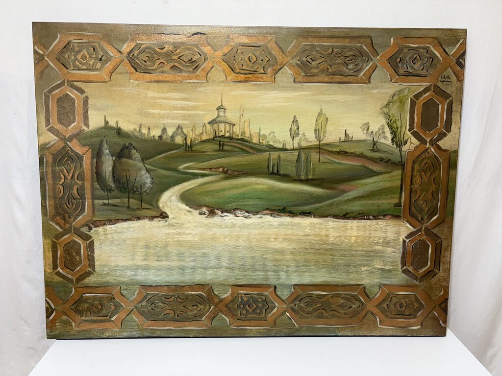 Modern 1930's WPA ERA Style American Life Landscape Oil on Canvas Signed