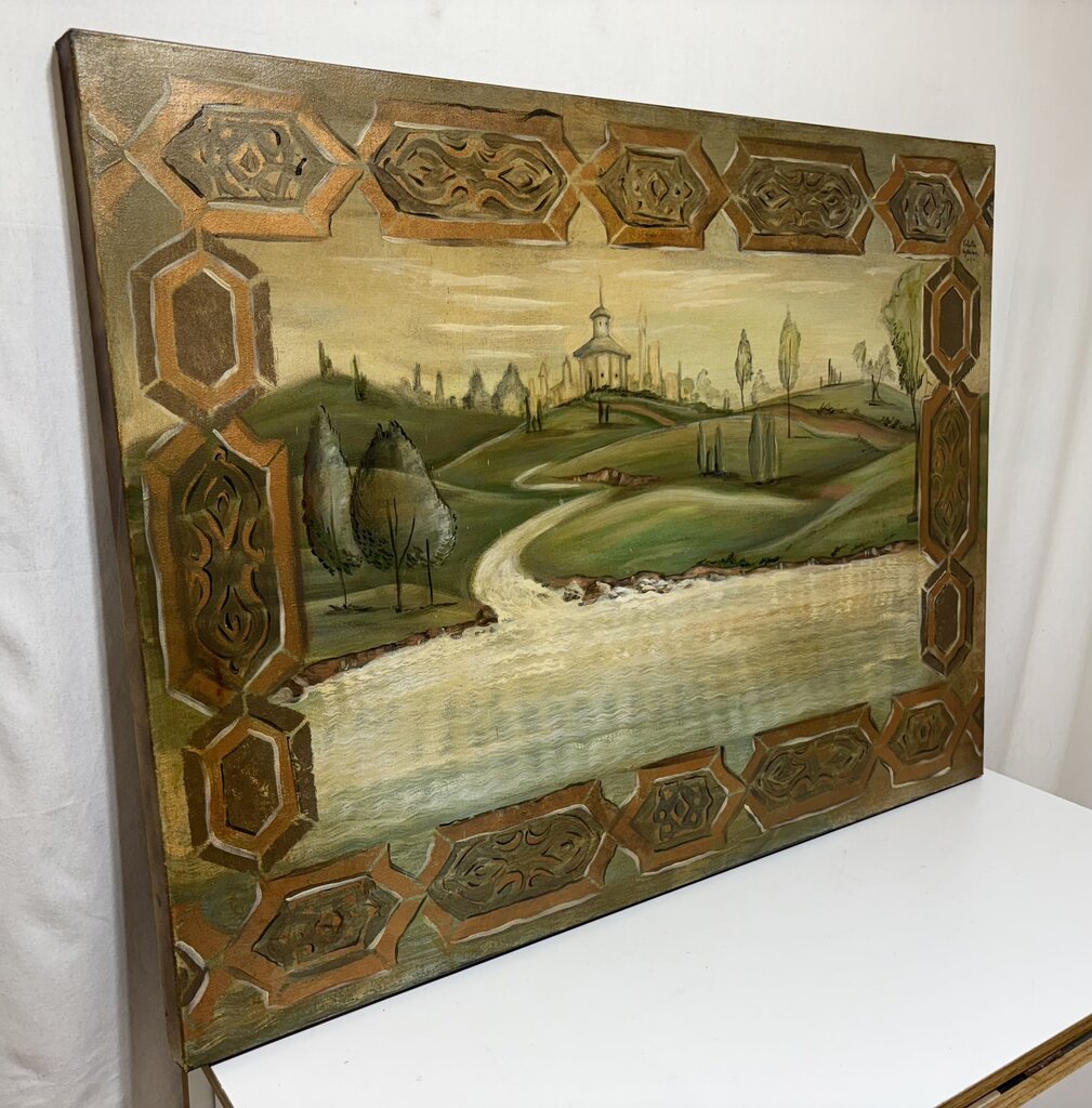 Modern 1930's WPA ERA Style American Life Landscape Oil on Canvas Signed