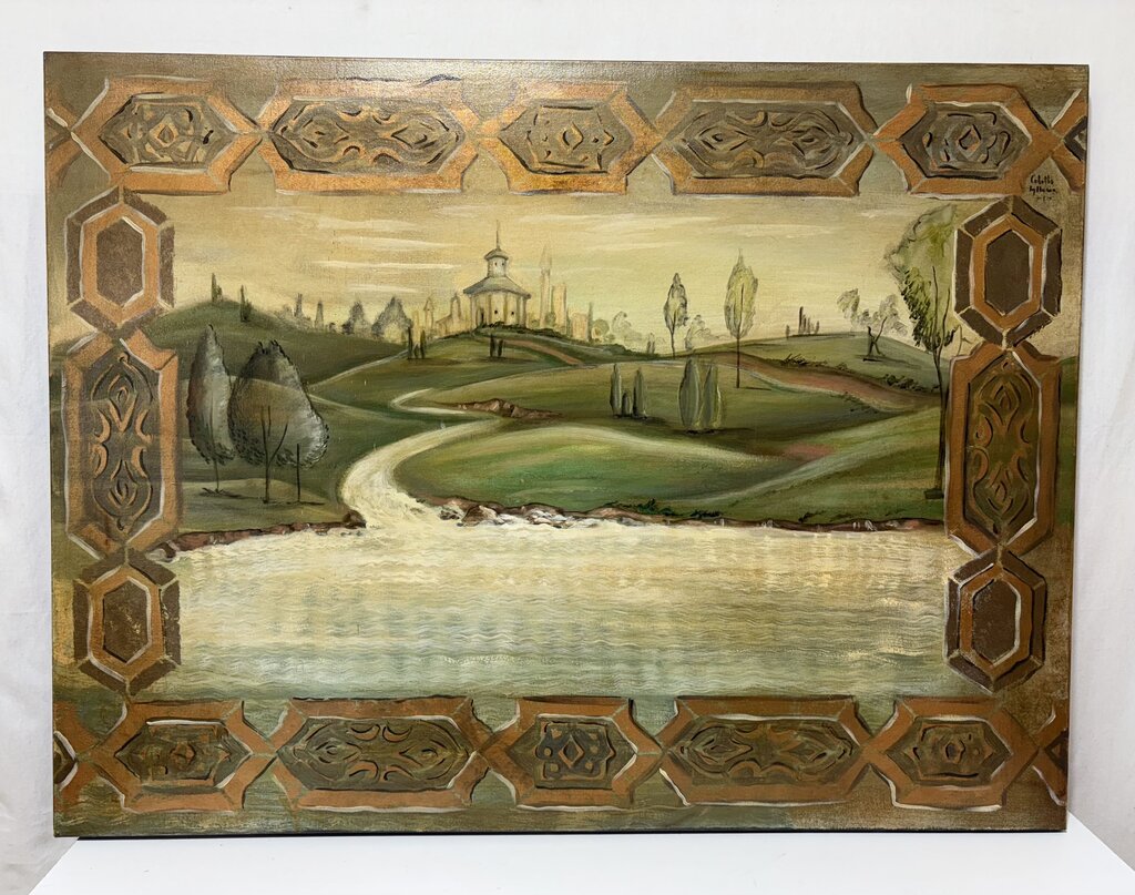 Modern 1930's WPA ERA Style American Life Landscape Oil on Canvas Signed