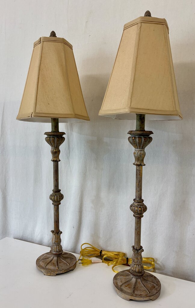 Antiqued Brass Torchiere Style Table Lamp (PAIR)