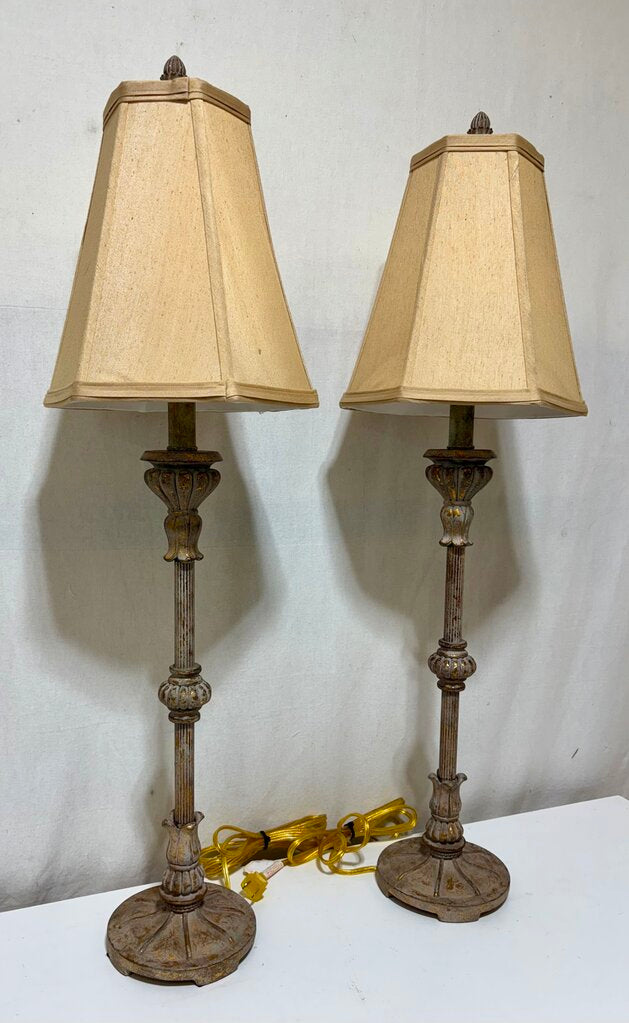Antiqued Brass Torchiere Style Table Lamp (PAIR)